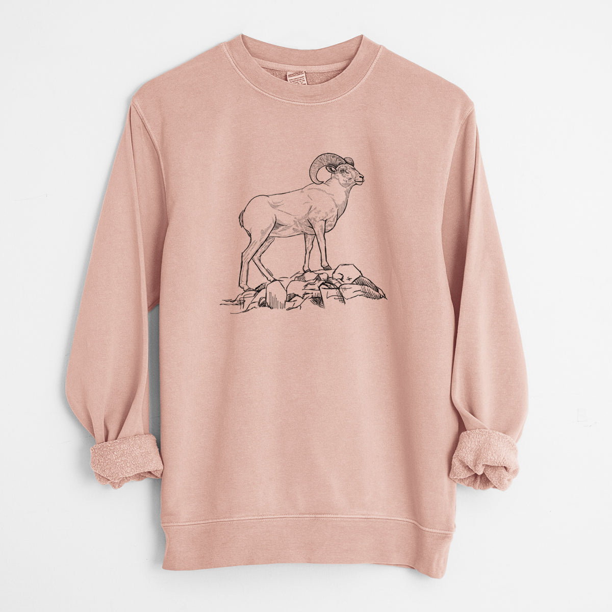 Bighorn Sheep Ram - Ovis canadensis - Unisex Pigment Dyed Crew Sweatshirt in Dusty Pink