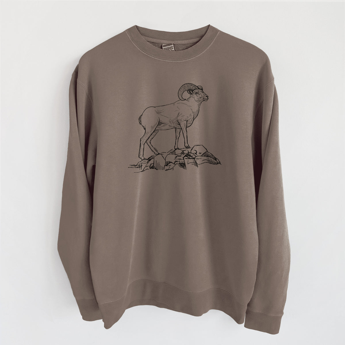 Bighorn Sheep Ram - Ovis canadensis - Unisex Pigment Dyed Crew Sweatshirt in Espresso Brown Color