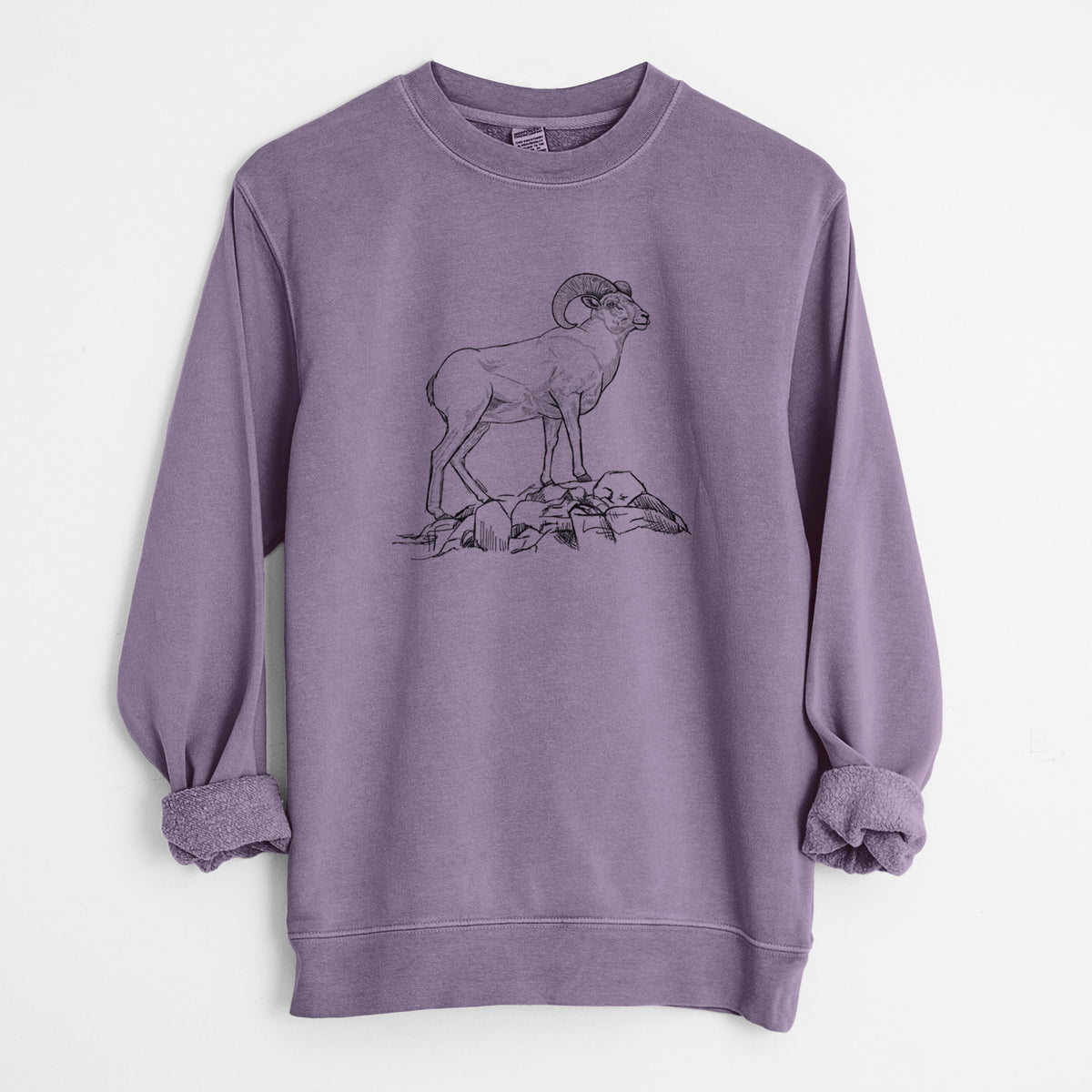 Bighorn Sheep Ram - Ovis canadensis - Unisex Pigment Dyed Crew Sweatshirt in Plum
