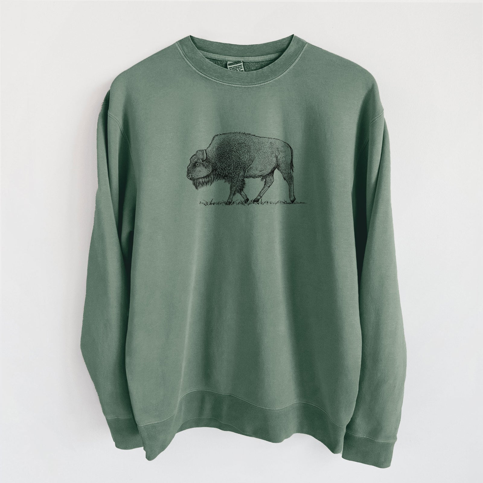 American Bison / Buffalo - Bison bison - Unisex Pigment Dyed Crew Sweatshirt in Alpine Green