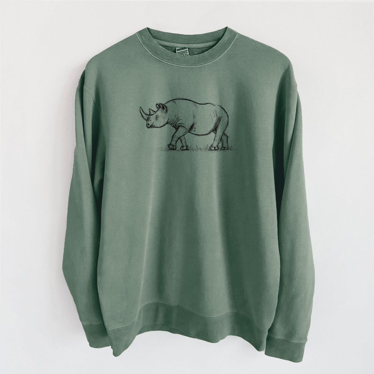 Black Rhinoceros - Diceros bicornis - Unisex Pigment Dyed Crew Sweatshirt in Alpine Green