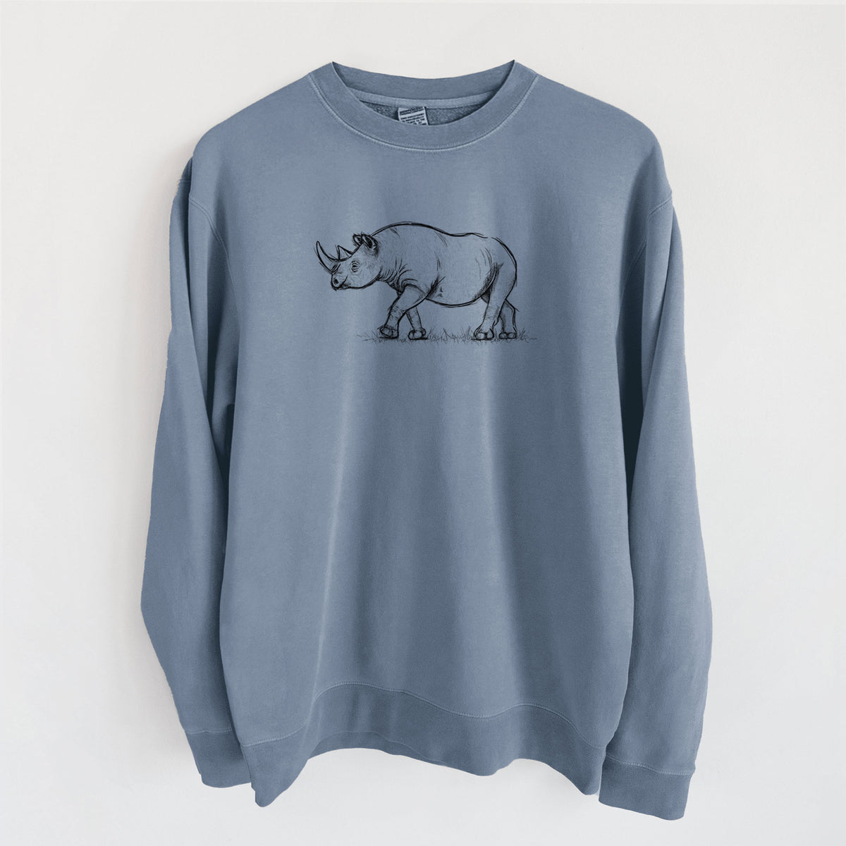 Black Rhinoceros - Diceros bicornis - Unisex Pigment Dyed Crew Sweatshirt in Slate Blue