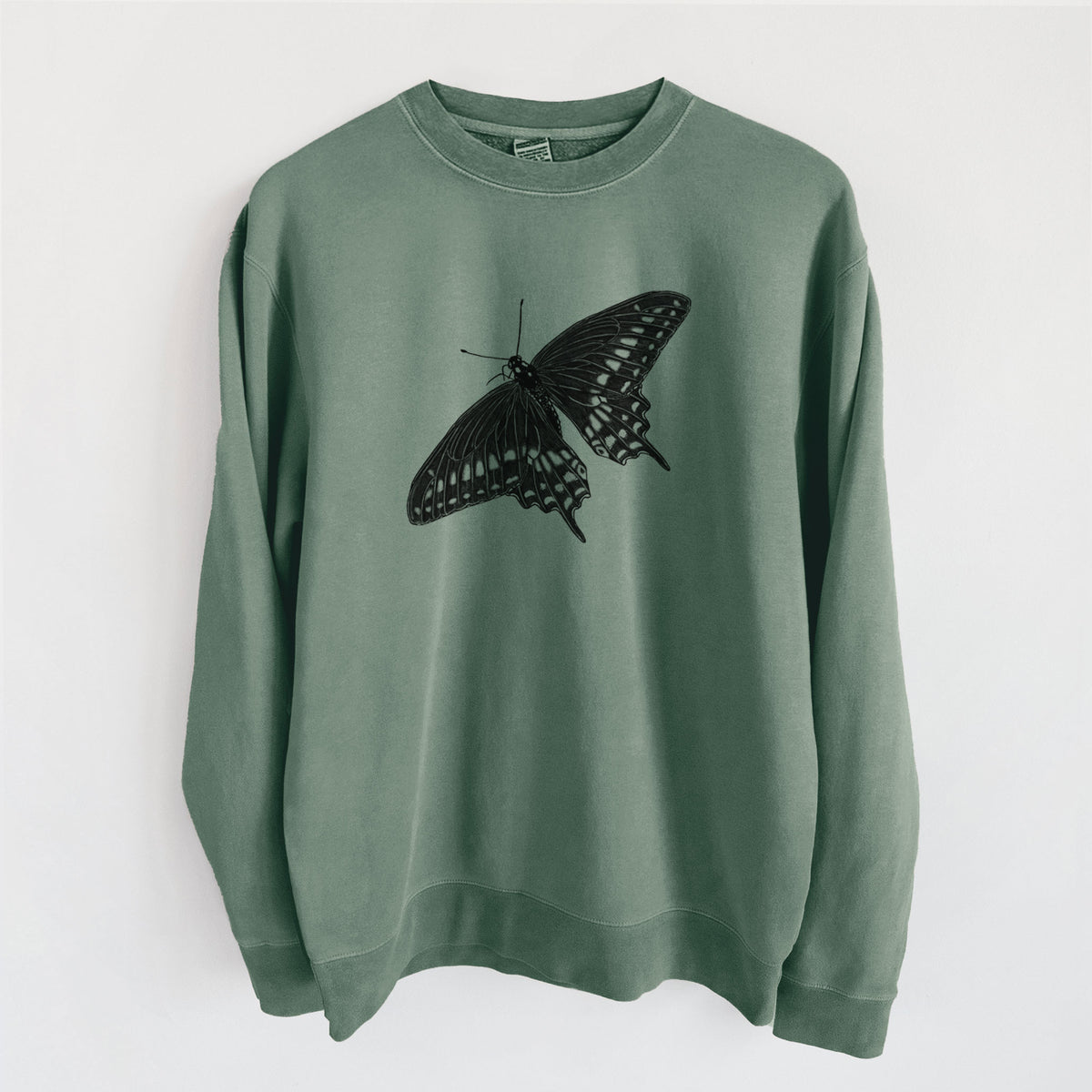 Black Swallowtail Butterfly - Papilio polyxenes - Unisex Pigment Dyed Crew Sweatshirt in Alpine Green