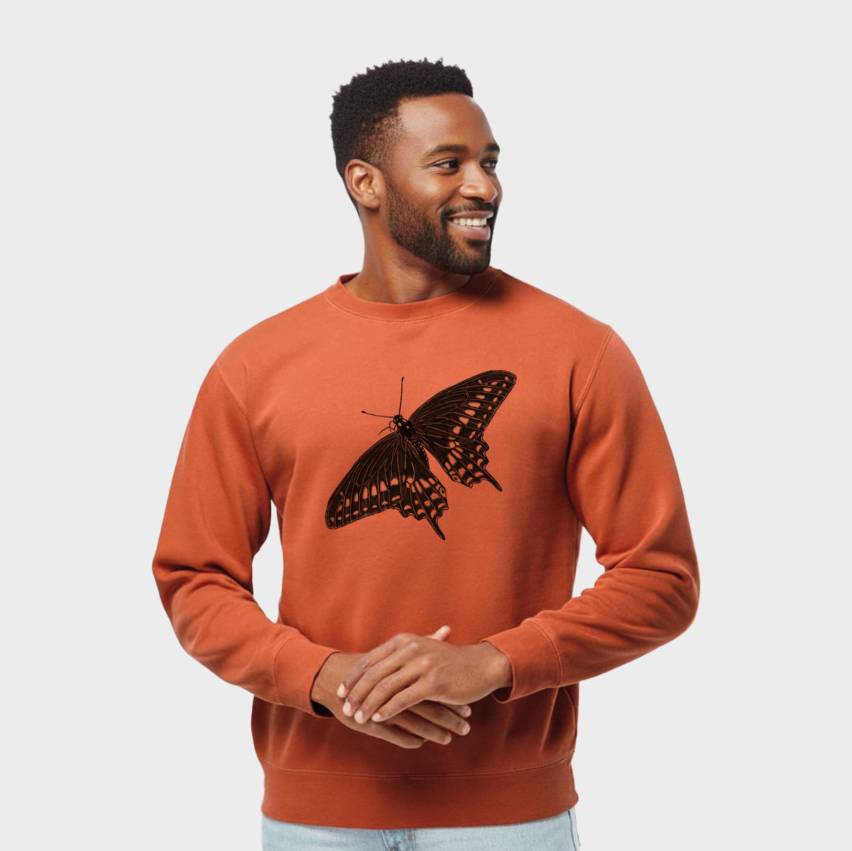 Black Swallowtail Butterfly - Papilio polyxenes - Unisex Pigment Dyed Crew Sweatshirt in Amber