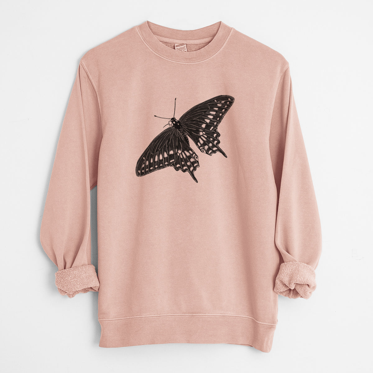 Black Swallowtail Butterfly - Papilio polyxenes - Unisex Pigment Dyed Crew Sweatshirt in Dusty Pink