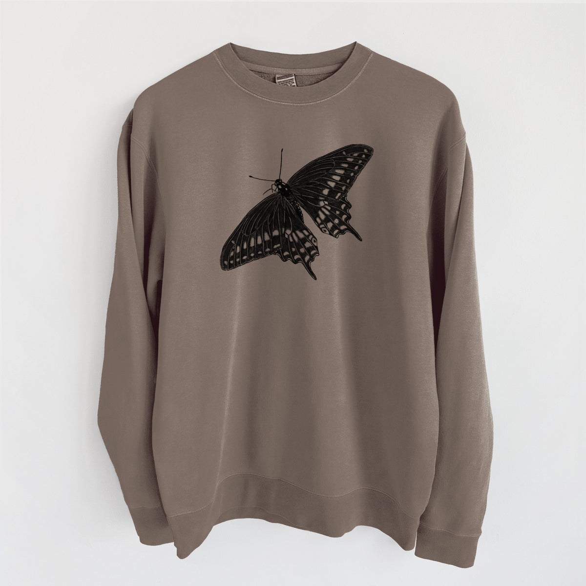 Black Swallowtail Butterfly - Papilio polyxenes - Unisex Pigment Dyed Crew Sweatshirt in Espresso Brown Color
