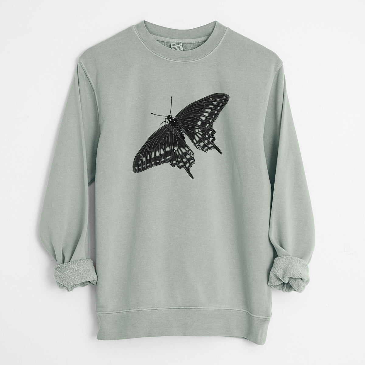 Black Swallowtail Butterfly - Papilio polyxenes - Unisex Pigment Dyed Crew Sweatshirt in Sage
