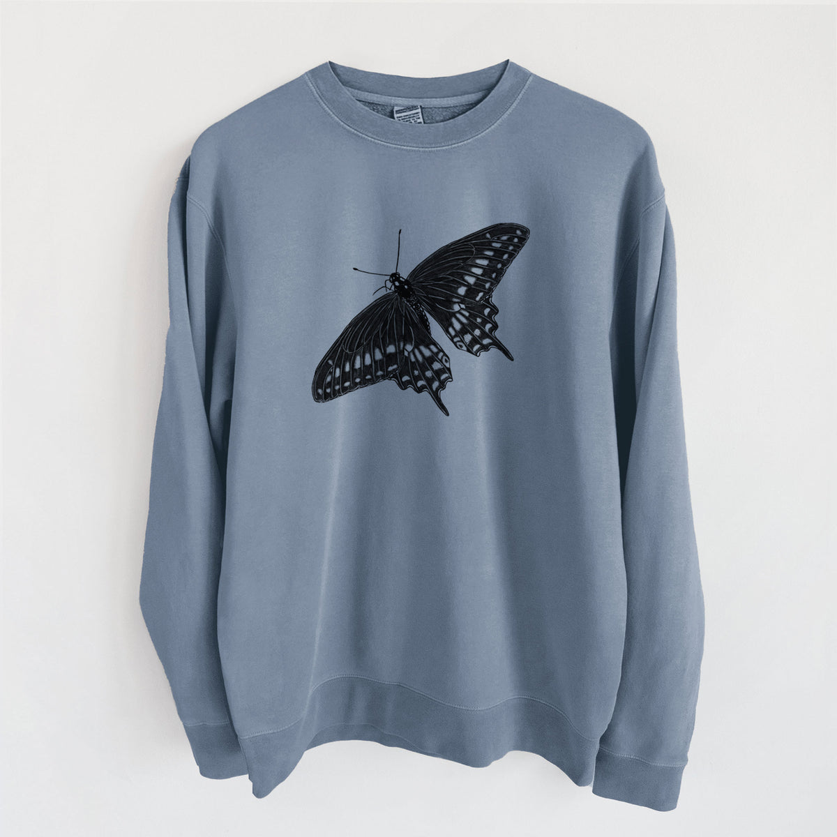 Black Swallowtail Butterfly - Papilio polyxenes - Unisex Pigment Dyed Crew Sweatshirt in Slate Blue