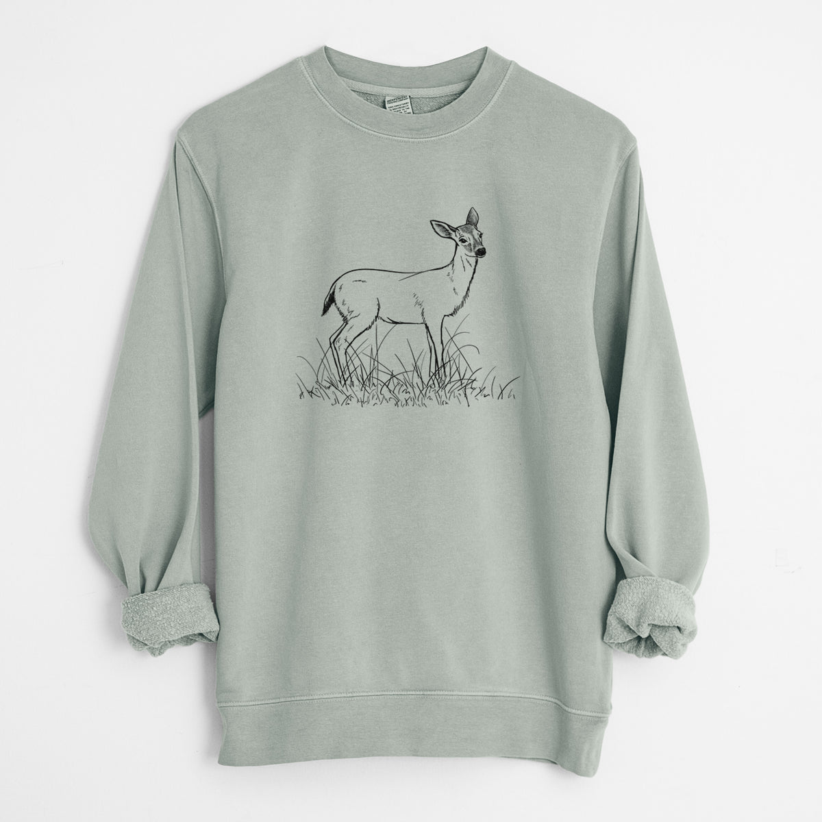Black-tailed Deer Doe - Odocoileus hemionus hemionus - Unisex Pigment Dyed Crew Sweatshirt in Sage