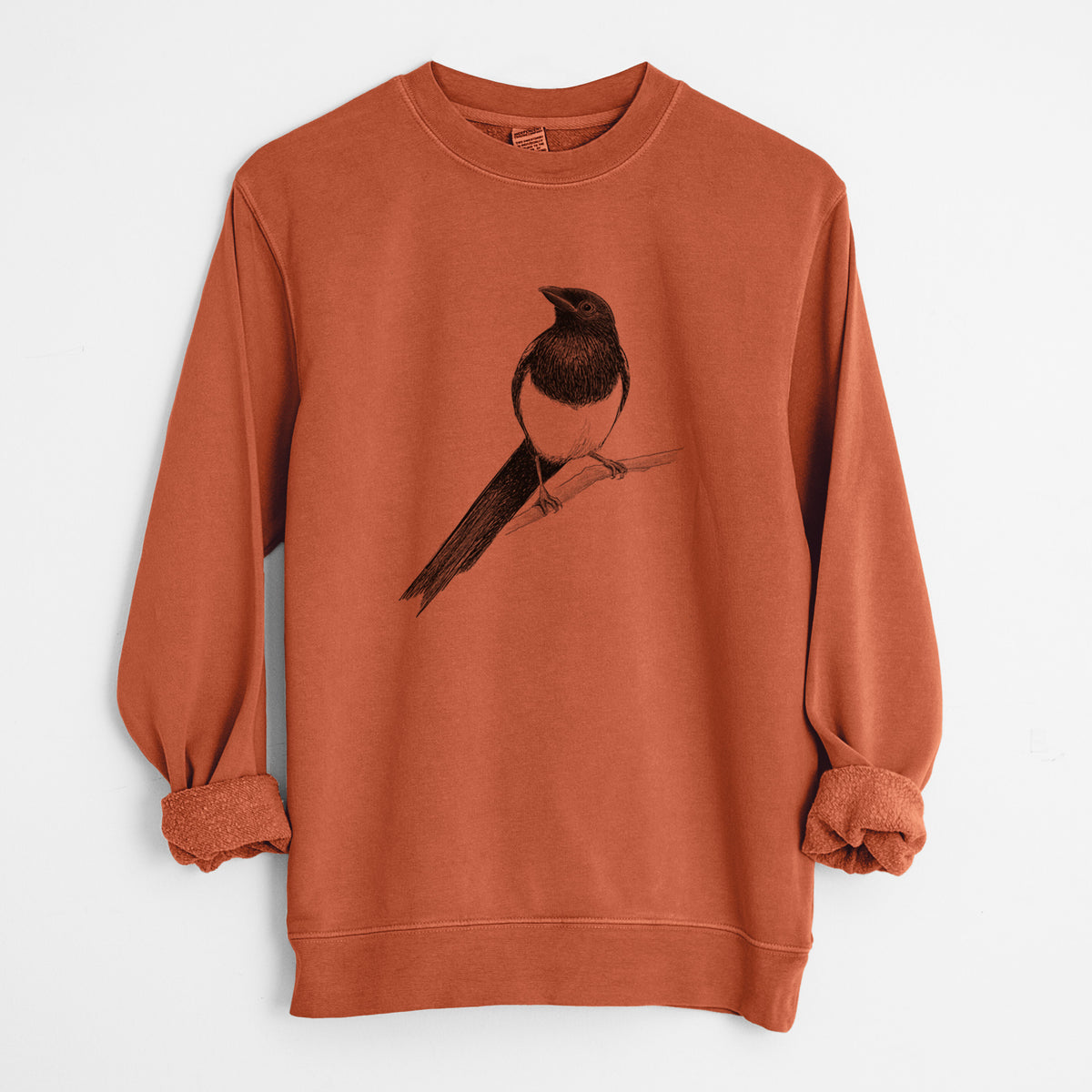 Black-billed Magpie - Pica hudsonia - Unisex Pigment Dyed Crew Sweatshirt in Amber