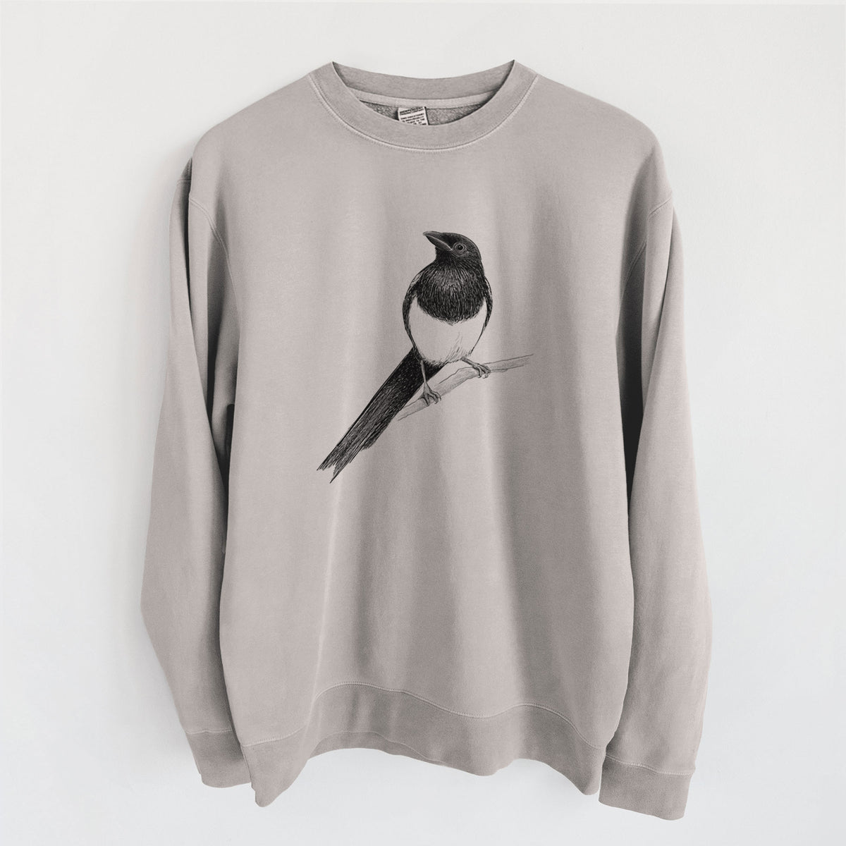 Black-billed Magpie - Pica hudsonia - Unisex Pigment Dyed Crew Sweatshirt in Cement