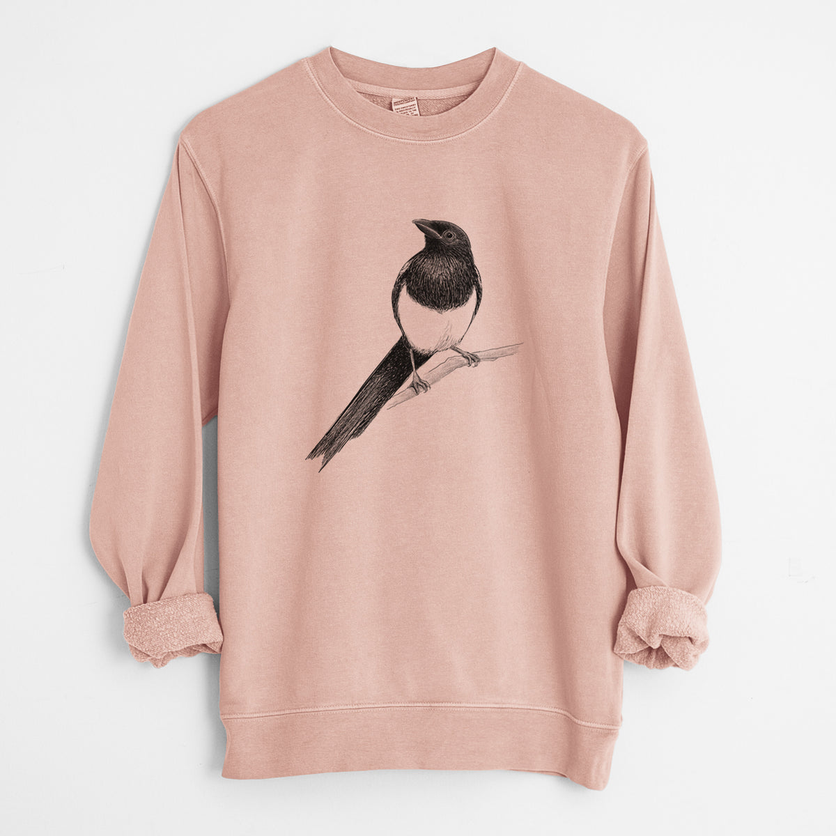 Black-billed Magpie - Pica hudsonia - Unisex Pigment Dyed Crew Sweatshirt in Dusty Pink