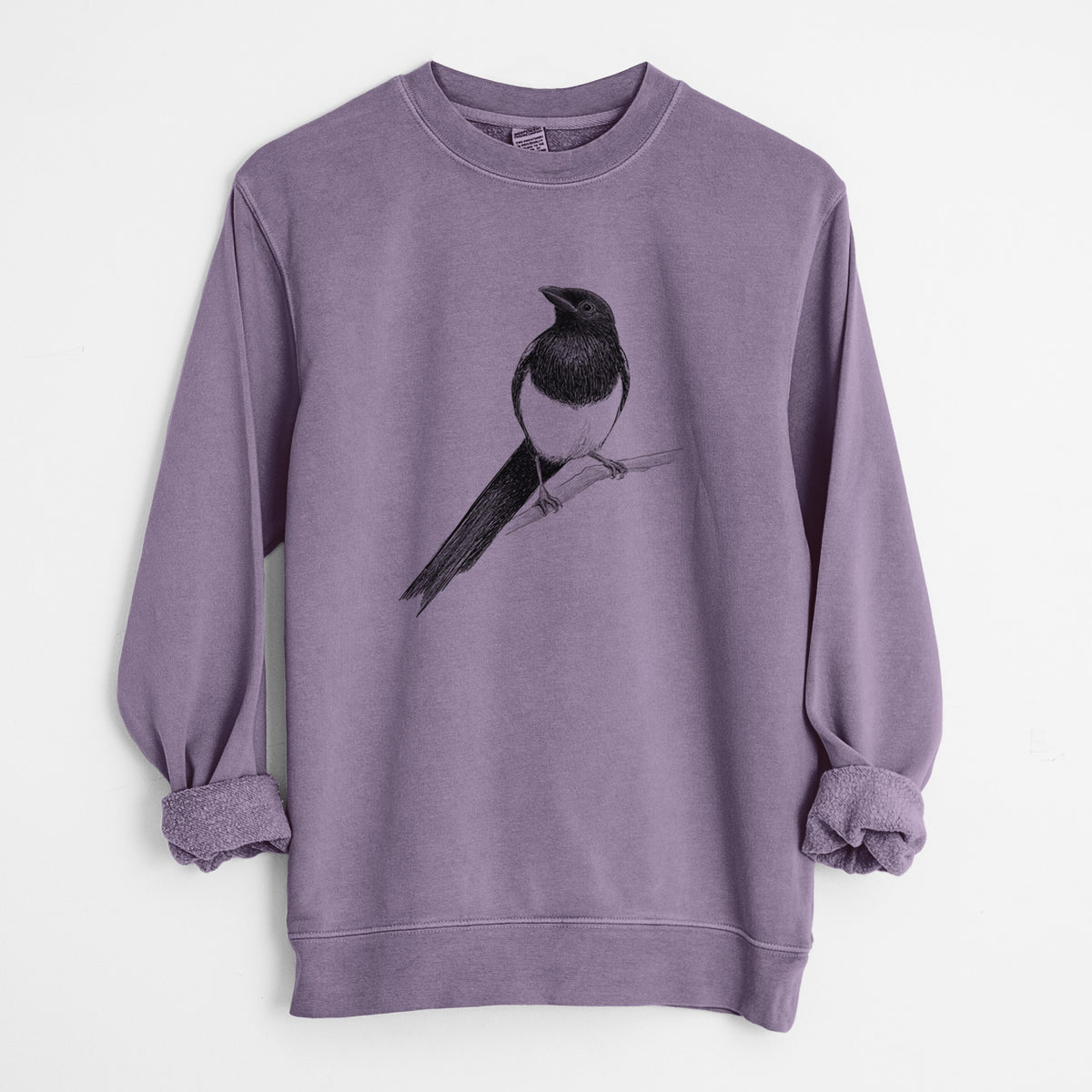 Black-billed Magpie - Pica hudsonia - Unisex Pigment Dyed Crew Sweatshirt in Plum