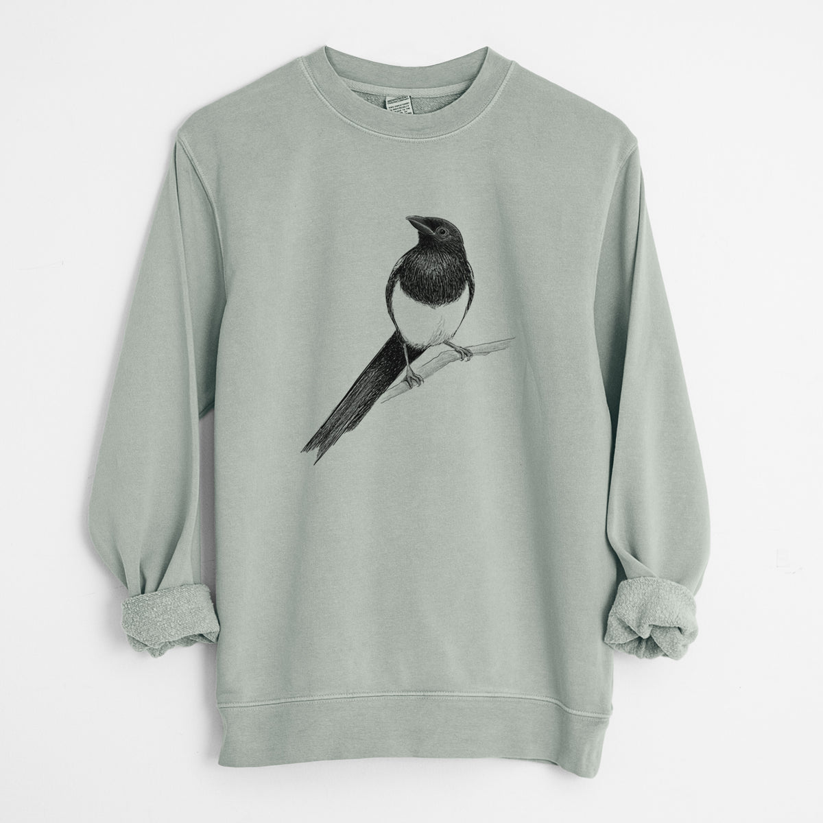 Black-billed Magpie - Pica hudsonia - Unisex Pigment Dyed Crew Sweatshirt in Sage