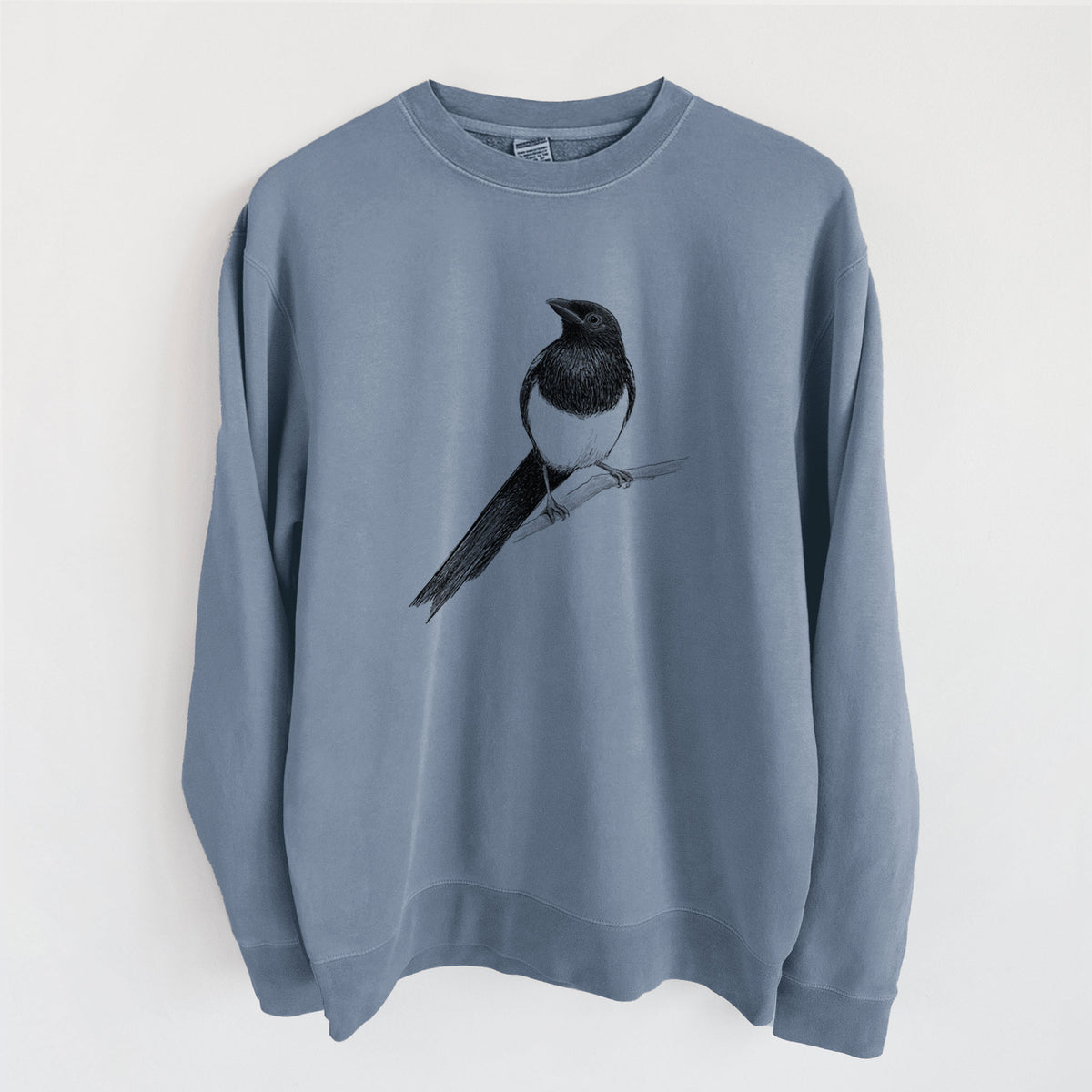 Black-billed Magpie - Pica hudsonia - Unisex Pigment Dyed Crew Sweatshirt in Slate Blue