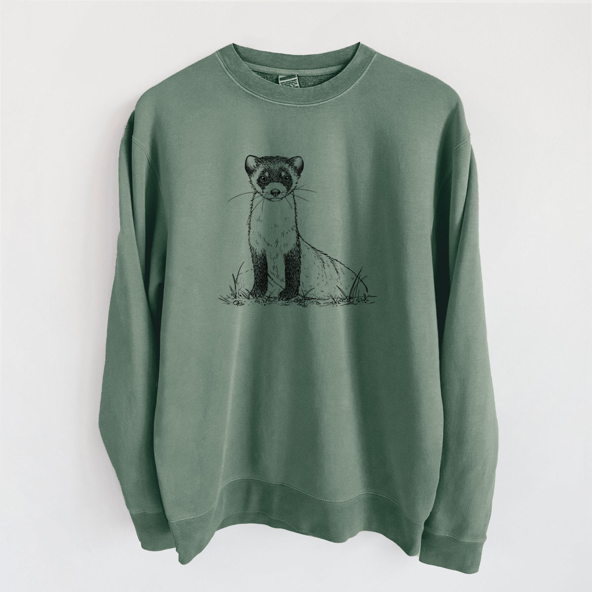 Black-footed Ferret - Mustela nigripes - Unisex Pigment Dyed Crew Sweatshirt in Alpine Green