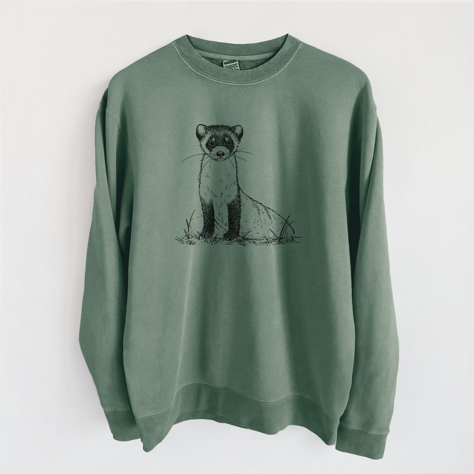 Black-footed Ferret - Mustela nigripes - Unisex Pigment Dyed Crew Sweatshirt in Alpine Green