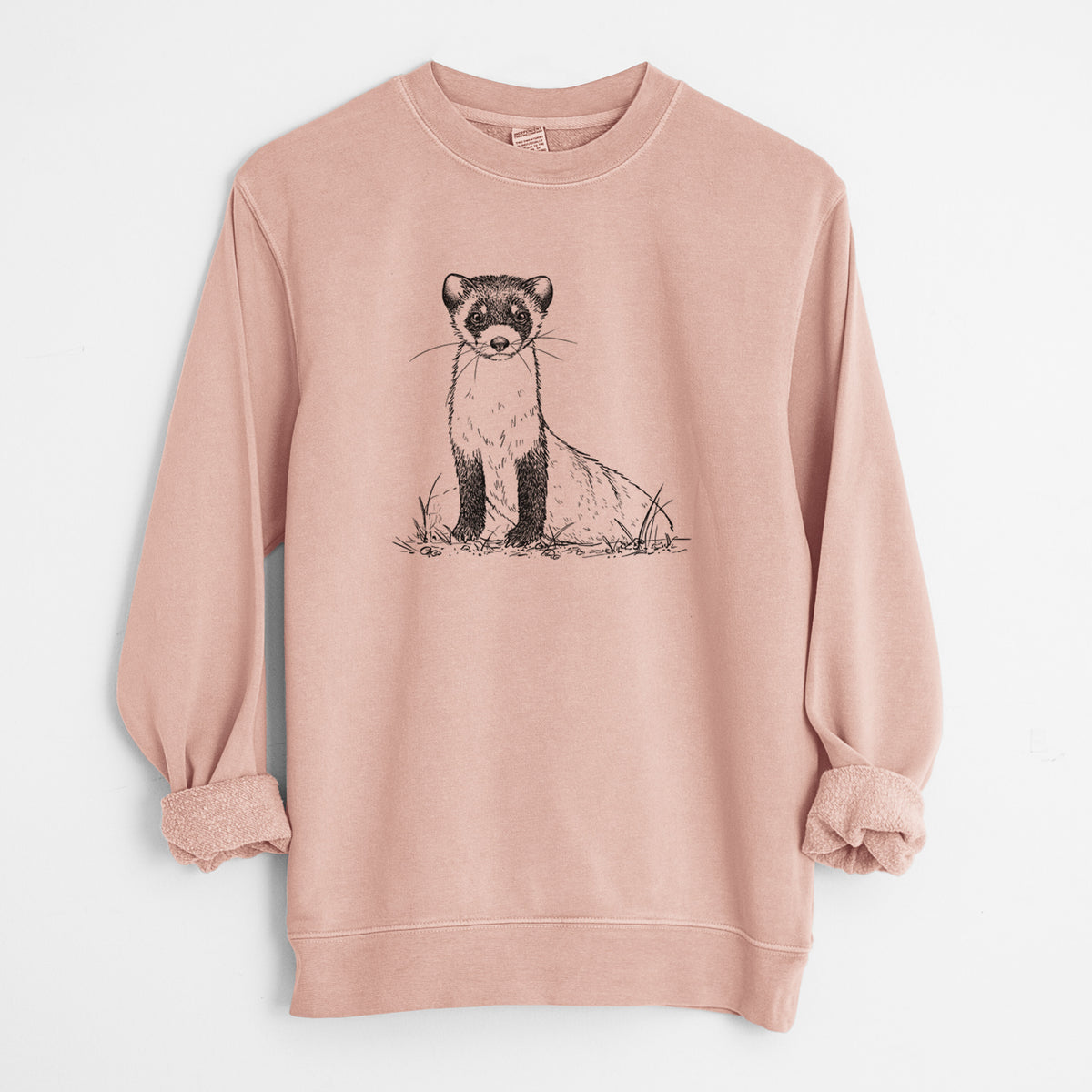 Black-footed Ferret - Mustela nigripes - Unisex Pigment Dyed Crew Sweatshirt in Dusty Pink
