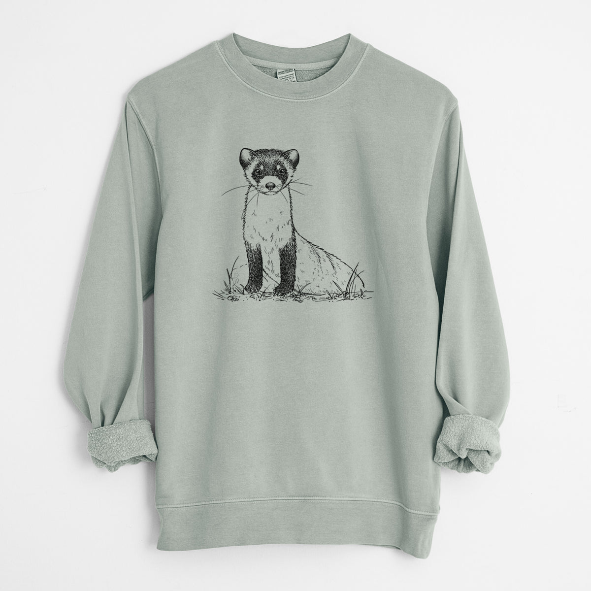 Black-footed Ferret - Mustela nigripes - Unisex Pigment Dyed Crew Sweatshirt in Sage