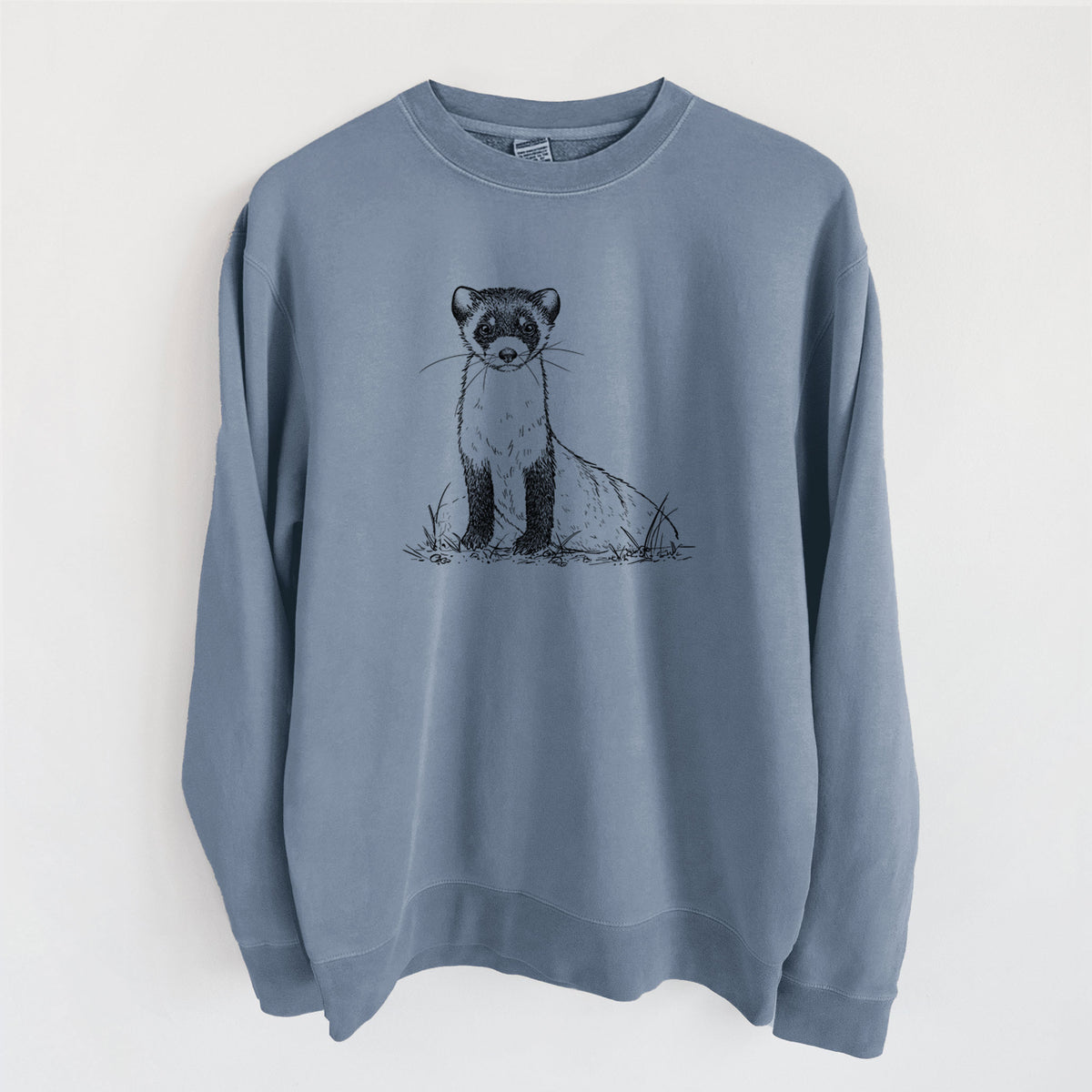 Black-footed Ferret - Mustela nigripes - Unisex Pigment Dyed Crew Sweatshirt in Slate Blue