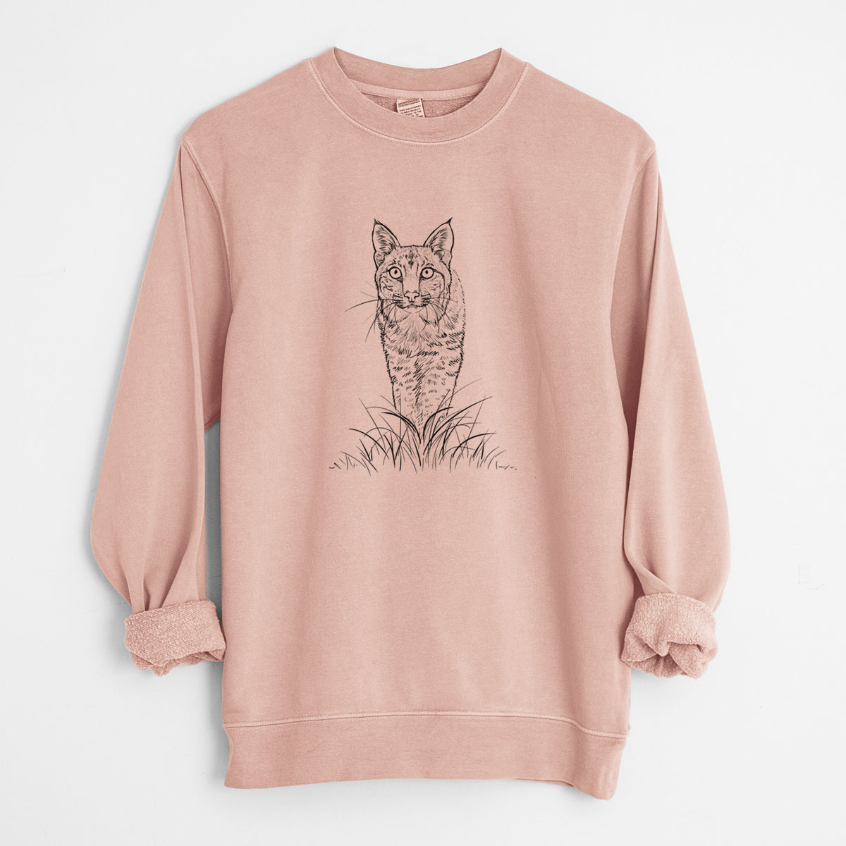 Bobcat - Lynx rufus - Unisex Pigment Dyed Crew Sweatshirt in Dusty Pink