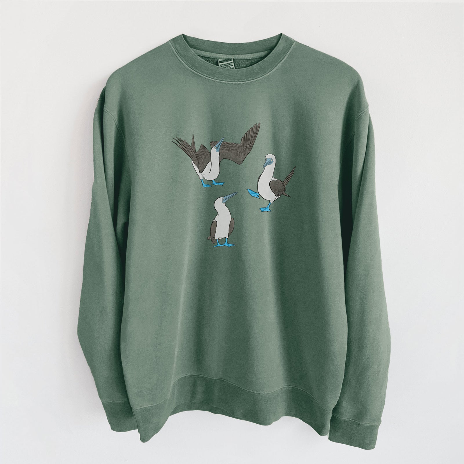 Blue-footed Booby Trio - Sula nebouxii - Unisex Pigment Dyed Crew Sweatshirt in Alpine Green