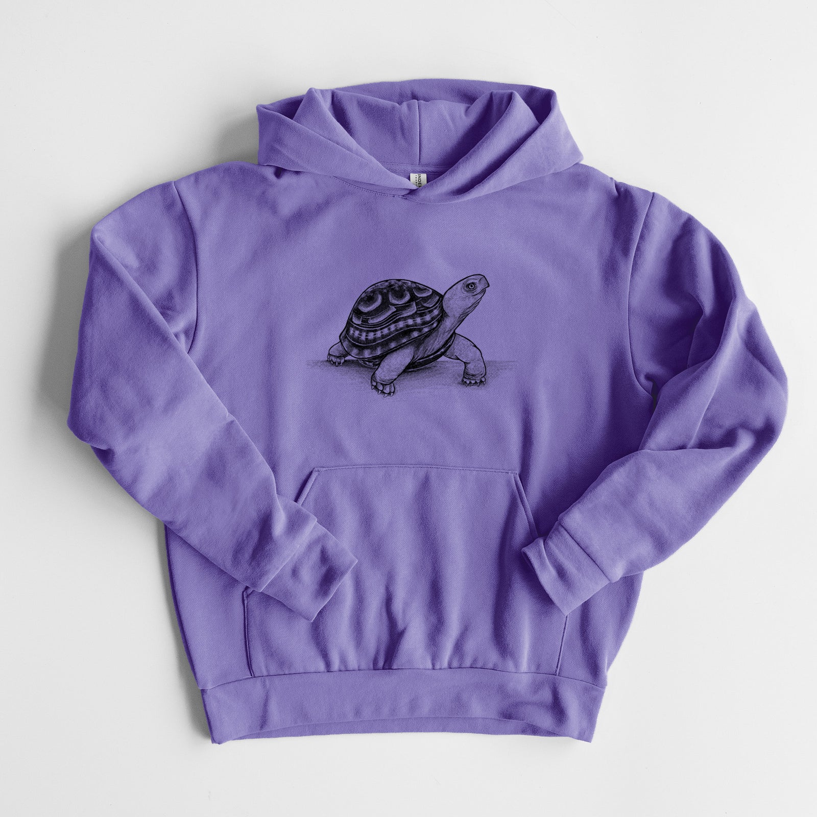 Common Box Turtle - Terrapene carolina - Statement Midweight Hoodie in Violet, laid flat, showing the oversized boxy fit and front kangaroo pocket.