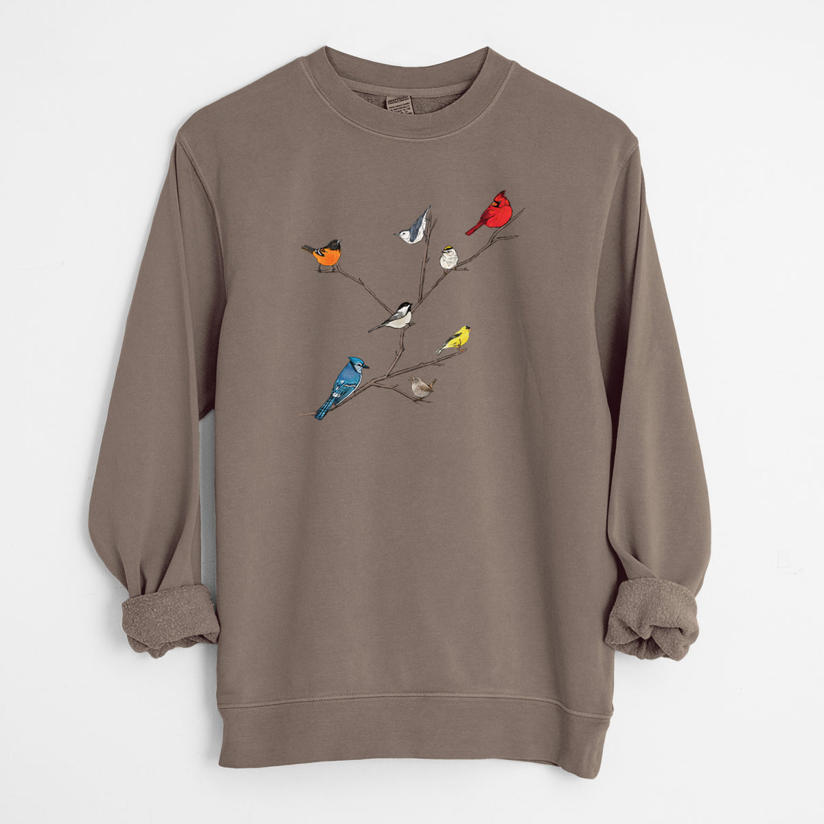 Backyard Birds Gathering - Unisex Pigment Dyed Crew Sweatshirt in Espresso