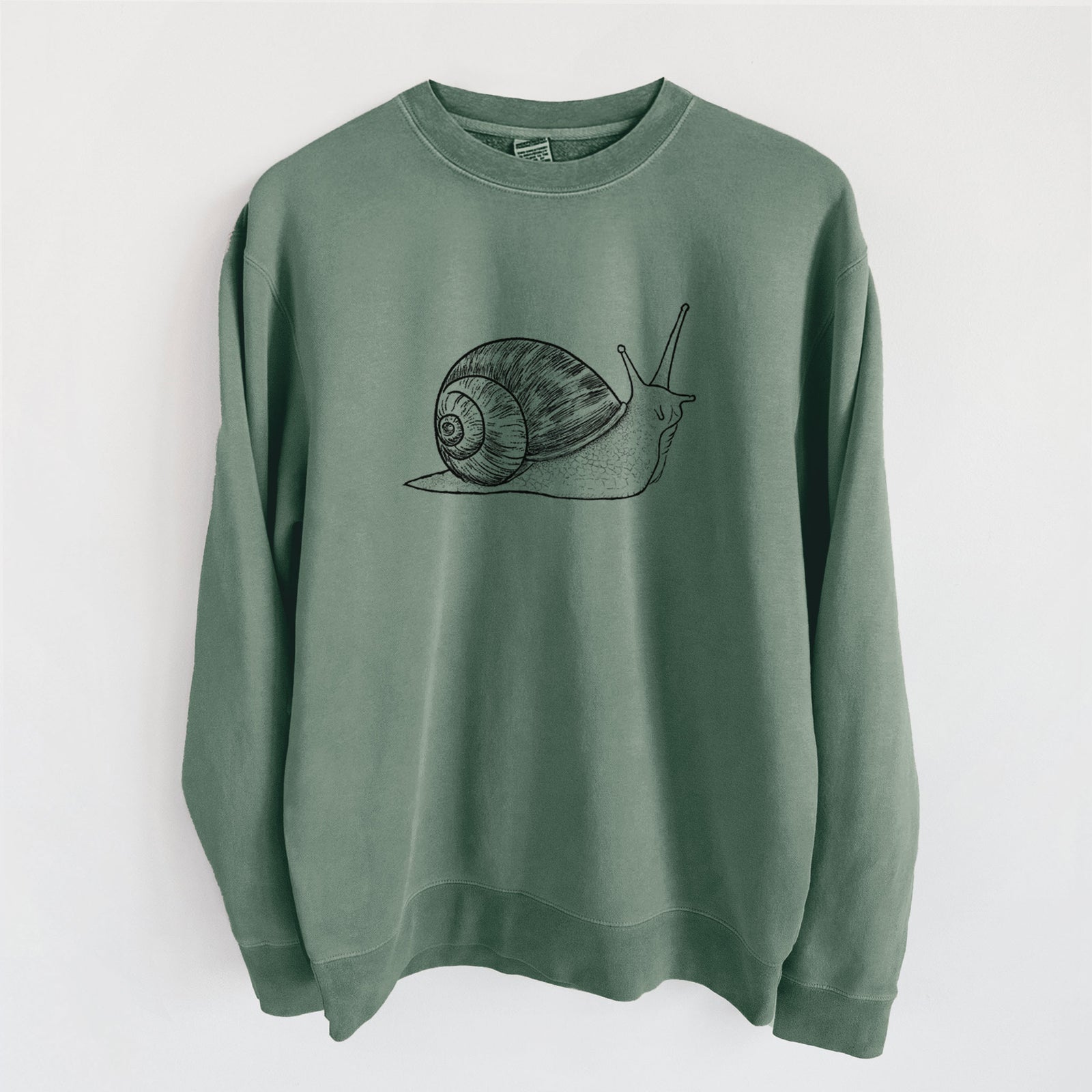 Brown Garden Snail - Cornu aspersum - Unisex Pigment Dyed Crew Sweatshirt in Alpine Green