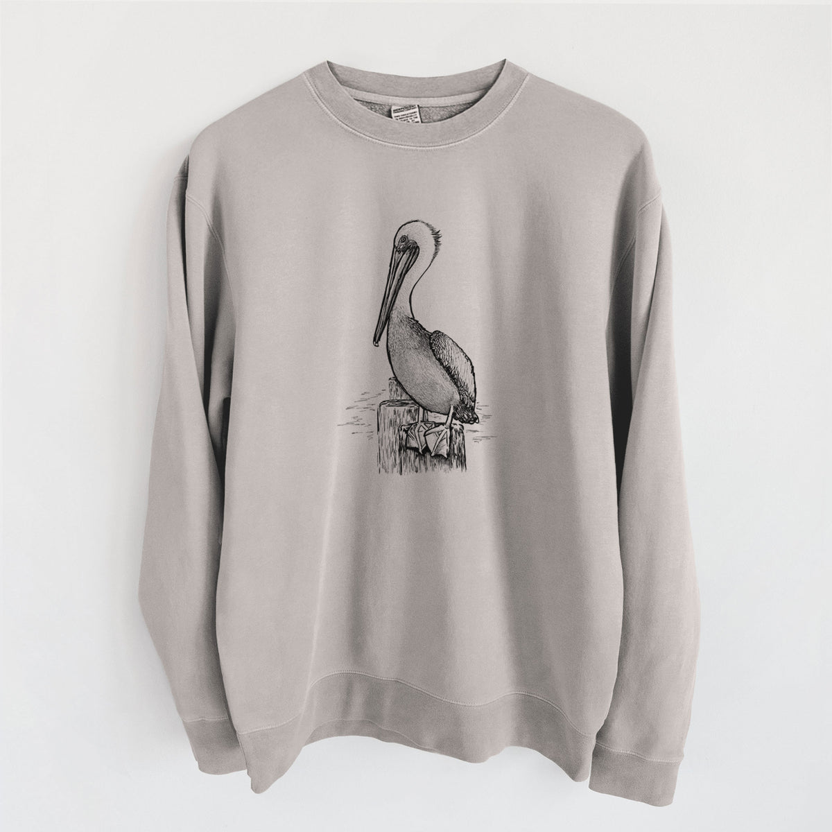 Pelecanus occidentalis - Brown Pelican - Unisex Pigment Dyed Crew Sweatshirt in Cement