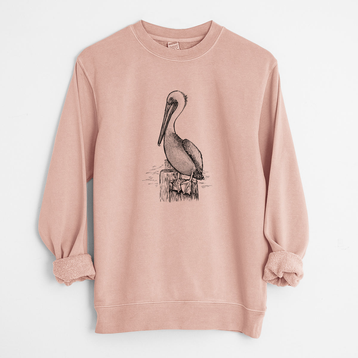 Pelecanus occidentalis - Brown Pelican - Unisex Pigment Dyed Crew Sweatshirt in Dusty Pink