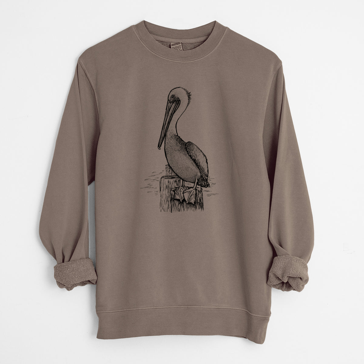 Pelecanus occidentalis - Brown Pelican - Unisex Pigment Dyed Crew Sweatshirt in Espresso Brown Color