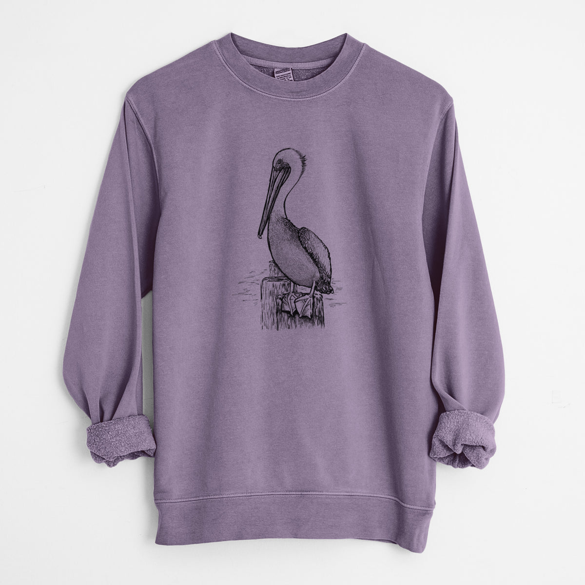 Pelecanus occidentalis - Brown Pelican - Unisex Pigment Dyed Crew Sweatshirt in Plum