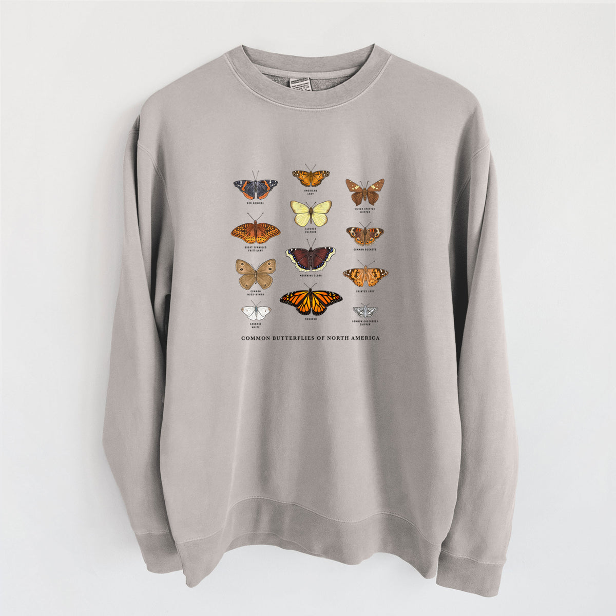 Common Butterflies of North America - Unisex Pigment Dyed Crew Sweatshirt in Cement