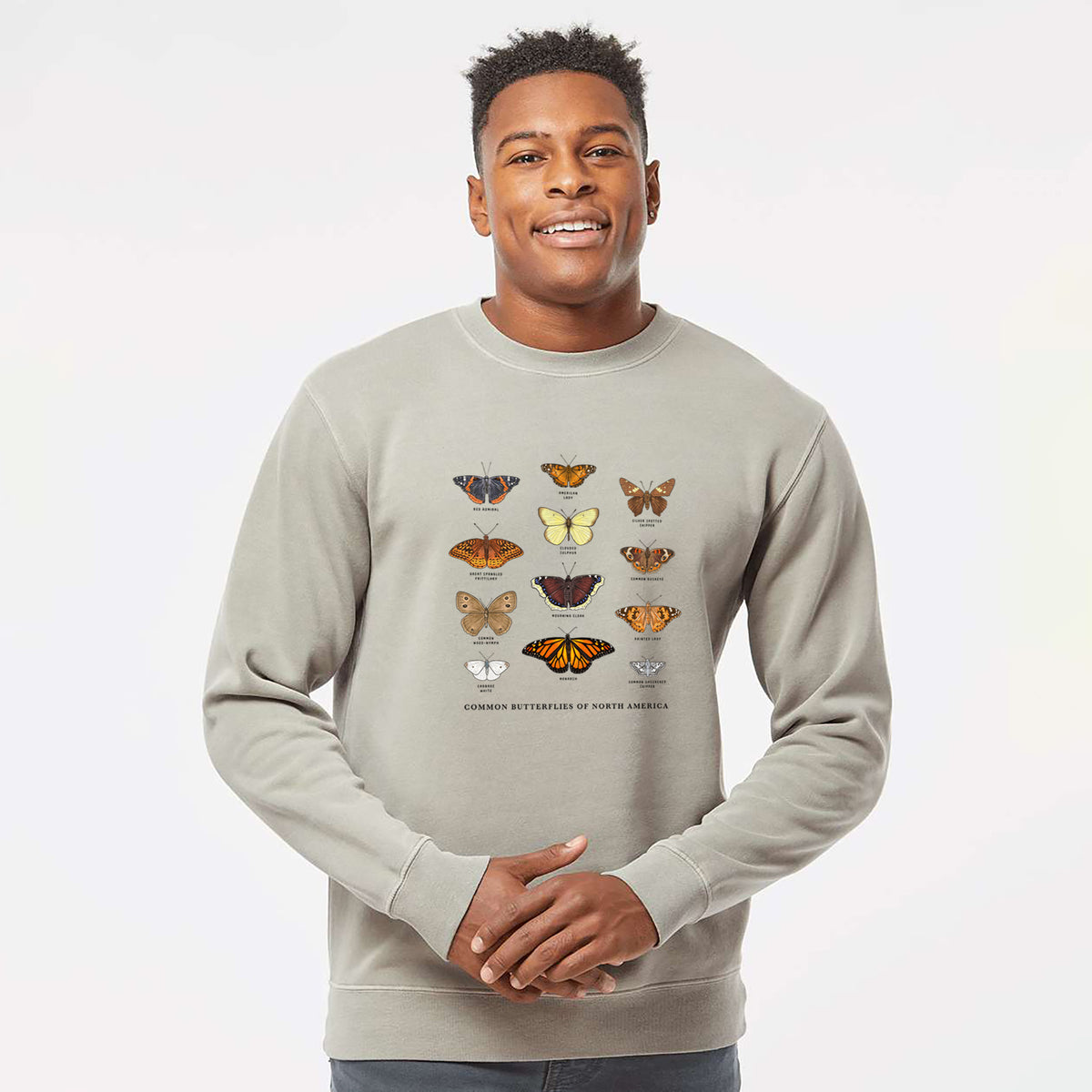 Common Butterflies of North America - Unisex Pigment Dyed Crew Sweatshirt in Cement