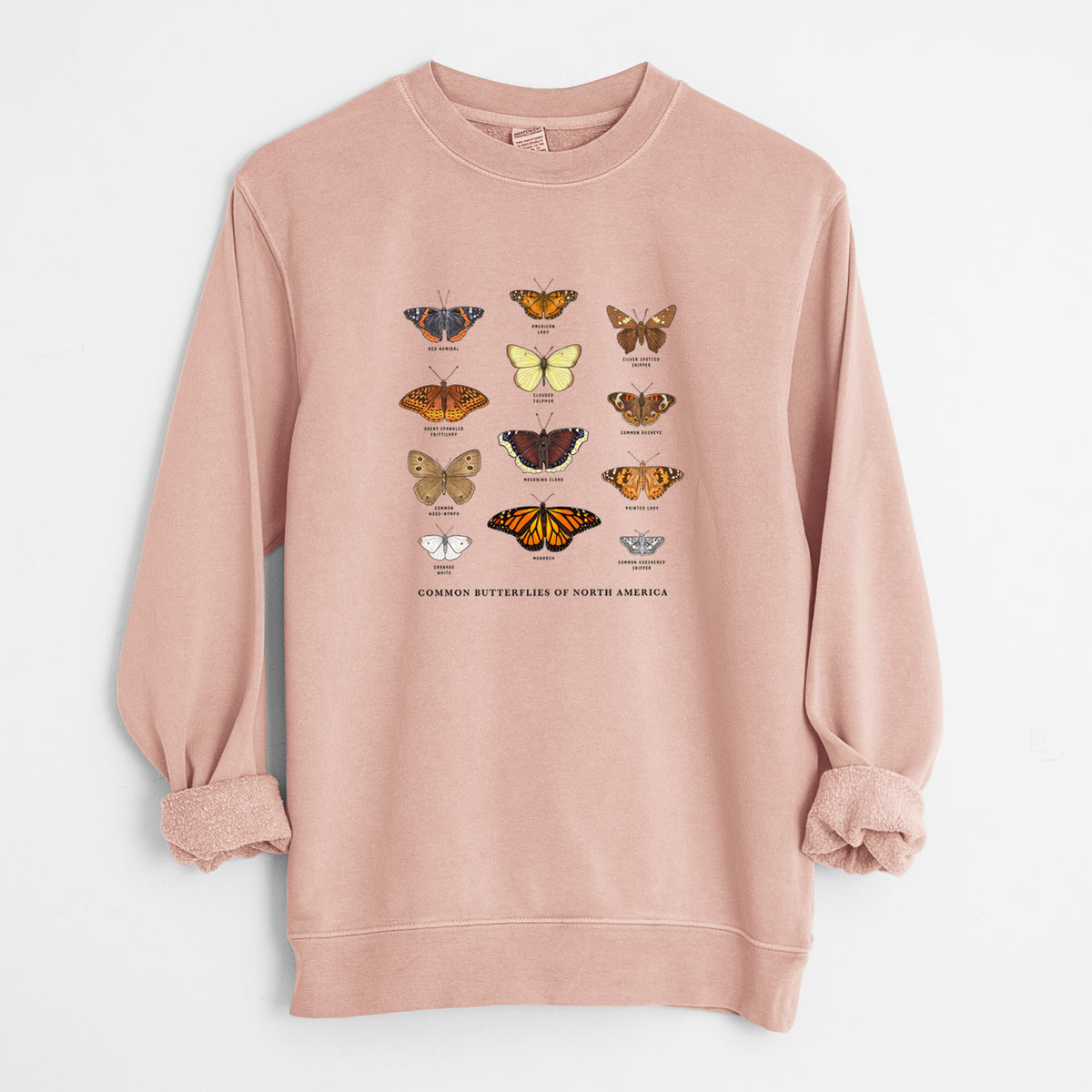 Common Butterflies of North America - Unisex Pigment Dyed Crew Sweatshirt in Dusty Pink
