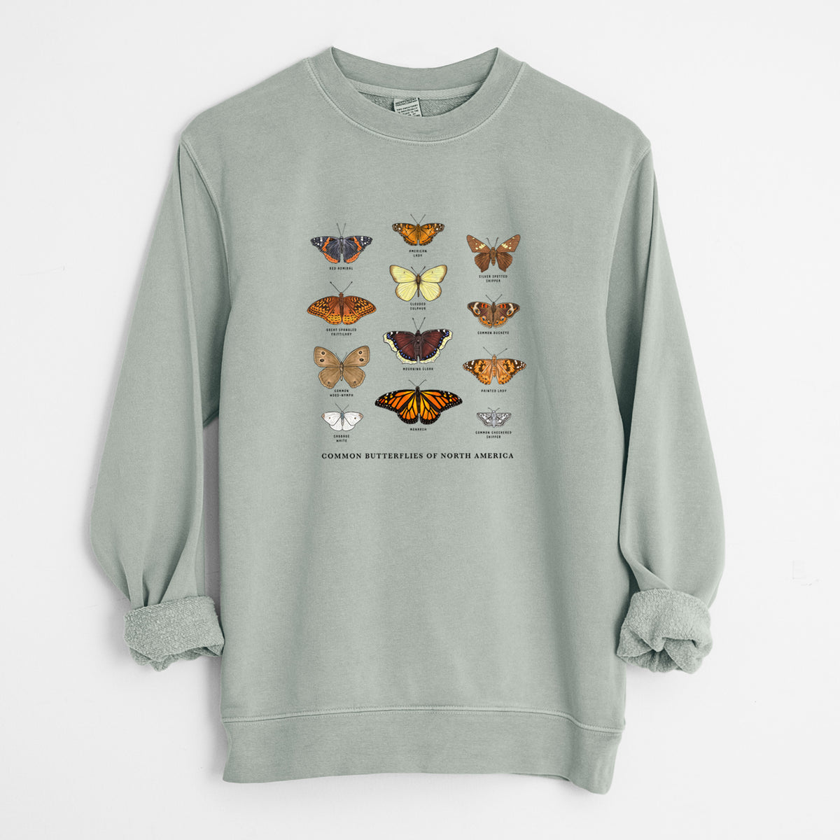 Common Butterflies of North America - Unisex Pigment Dyed Crew Sweatshirt in Sage