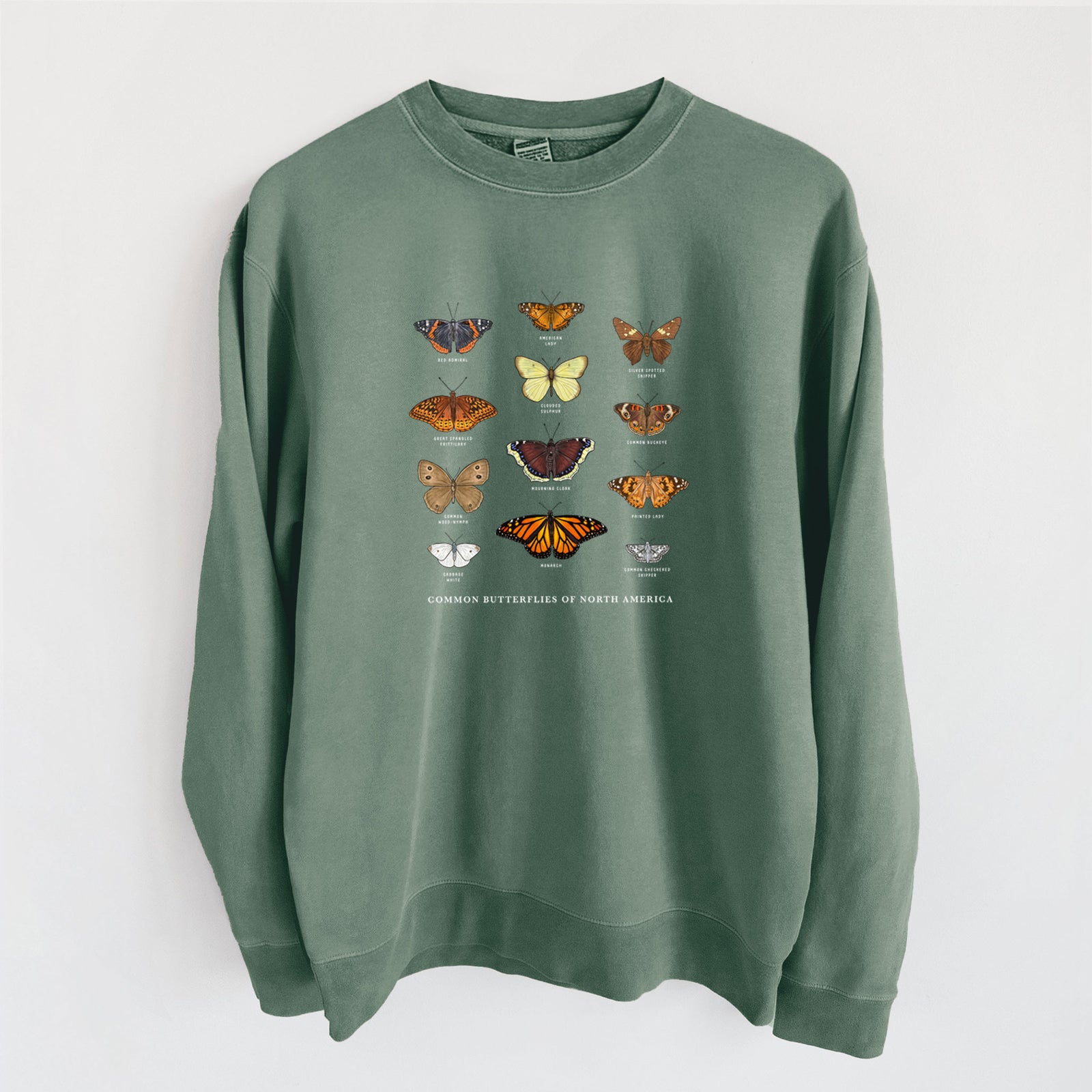 Common Butterflies of North America - Unisex Pigment Dyed Crew Sweatshirt in Alpine Green