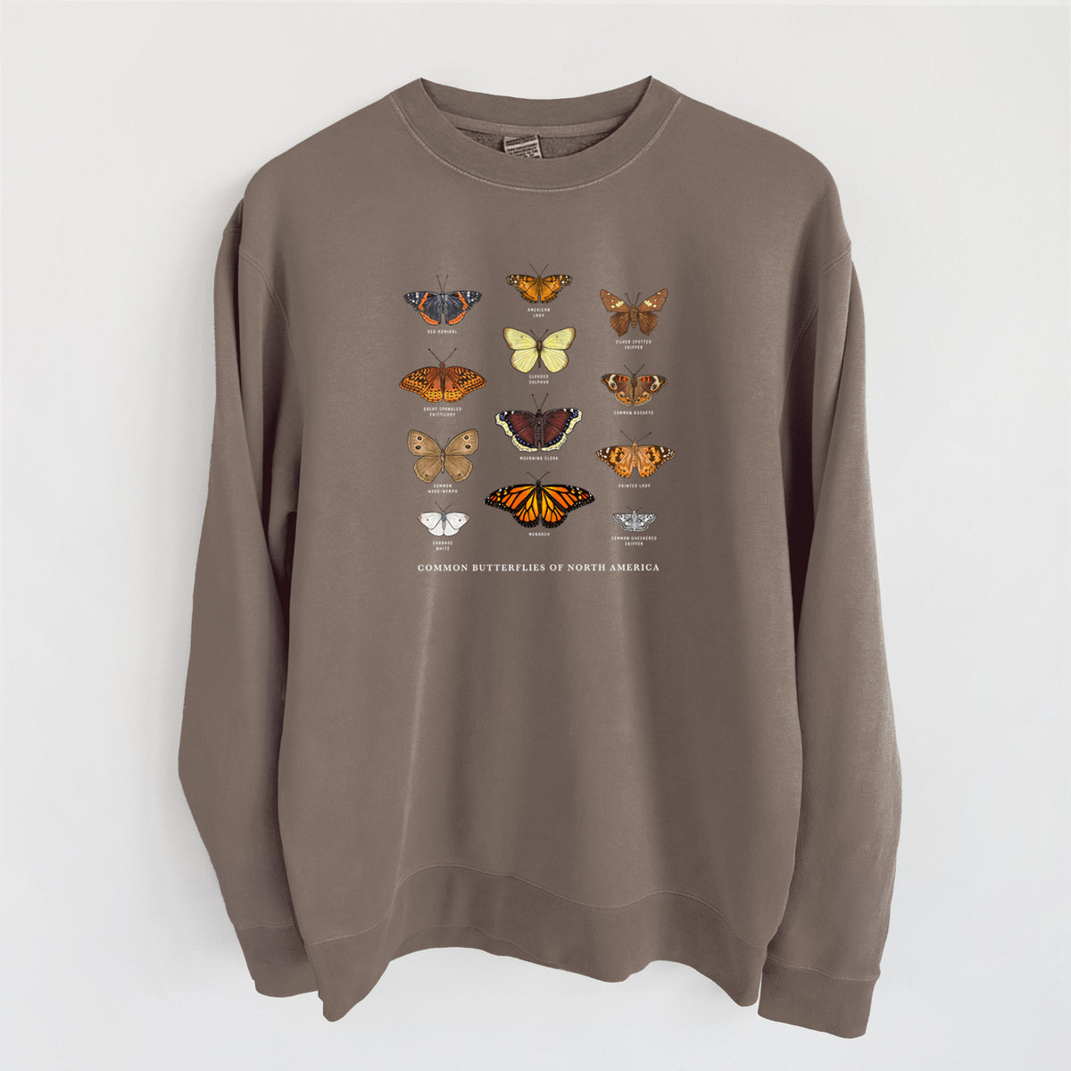 Common Butterflies of North America - Unisex Pigment Dyed Crew Sweatshirt in Espresso color