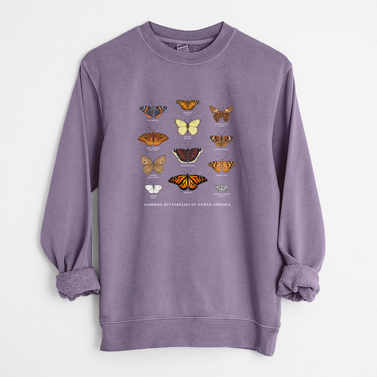 Common Butterflies of North America - Unisex Pigment Dyed Crew Sweatshirt in Plum