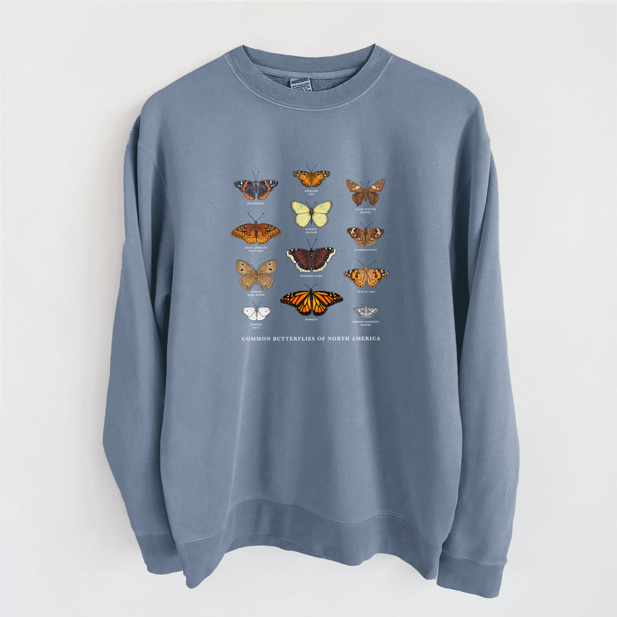 Common Butterflies of North America - Unisex Pigment Dyed Crew Sweatshirt in Slate Blue