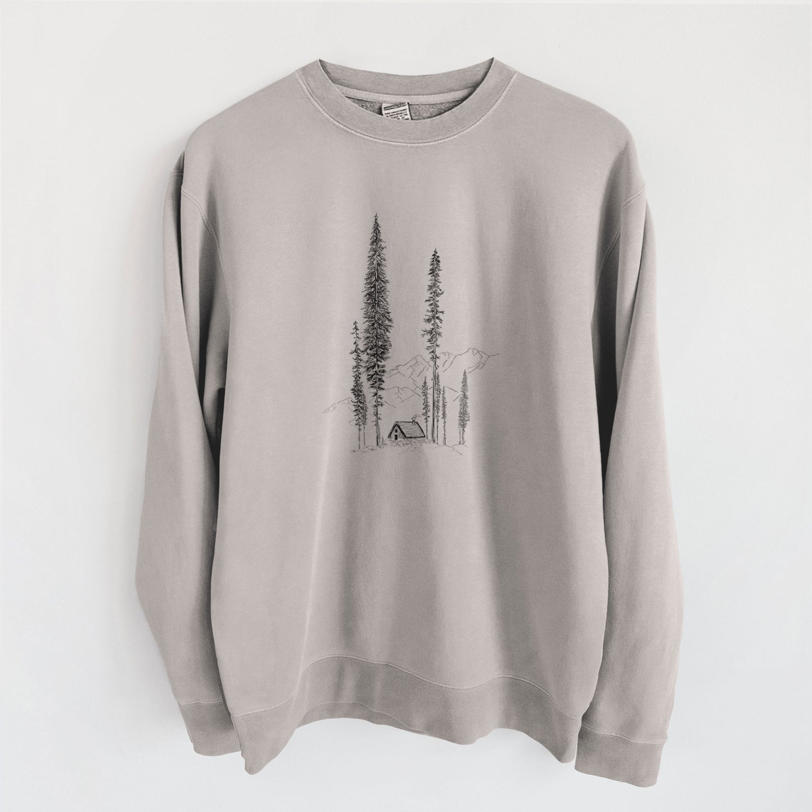 Mountain Pine Cabin Retreat - Unisex Pigment Dyed Crew Sweatshirt in Cement