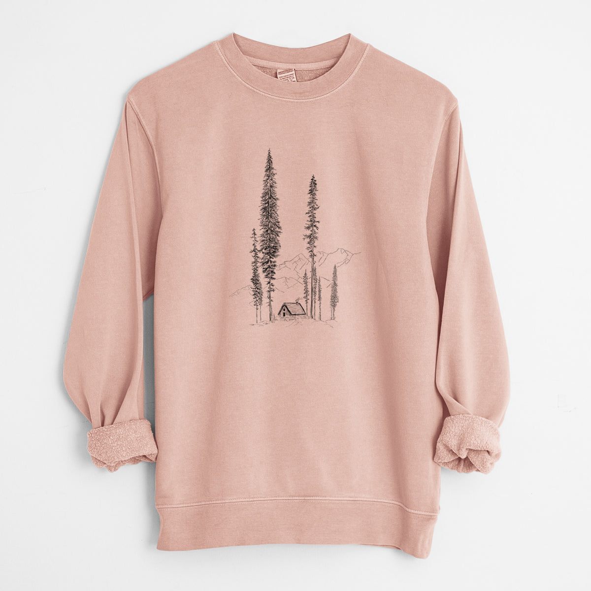 Mountain Pine Cabin Retreat - Unisex Pigment Dyed Crew Sweatshirt in Dusty Pink