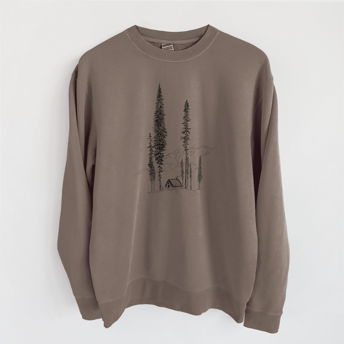 Mountain Pine Cabin Retreat - Unisex Pigment Dyed Crew Sweatshirt in Espresso Brown Color