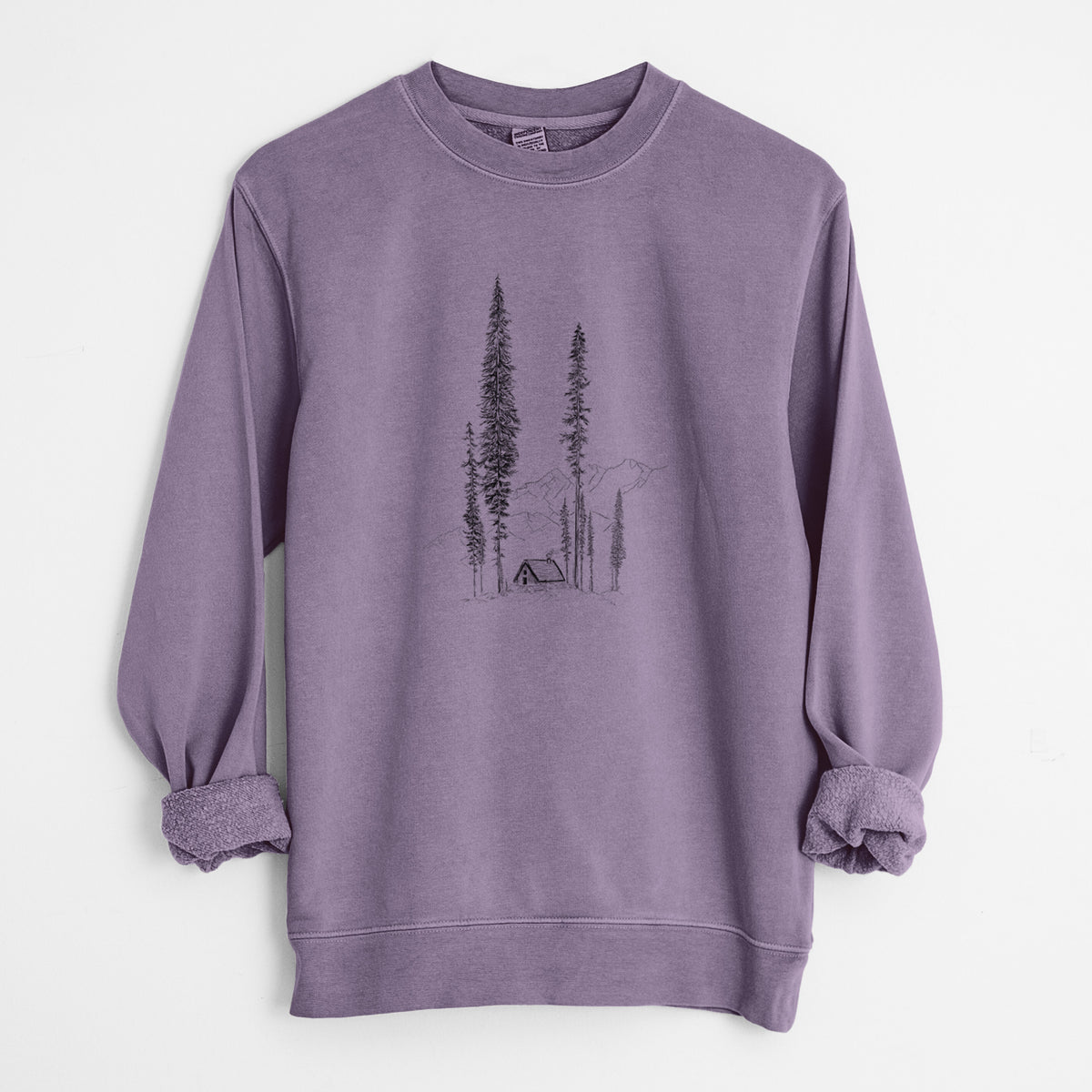 Mountain Pine Cabin Retreat - Unisex Pigment Dyed Crew Sweatshirt in Plum