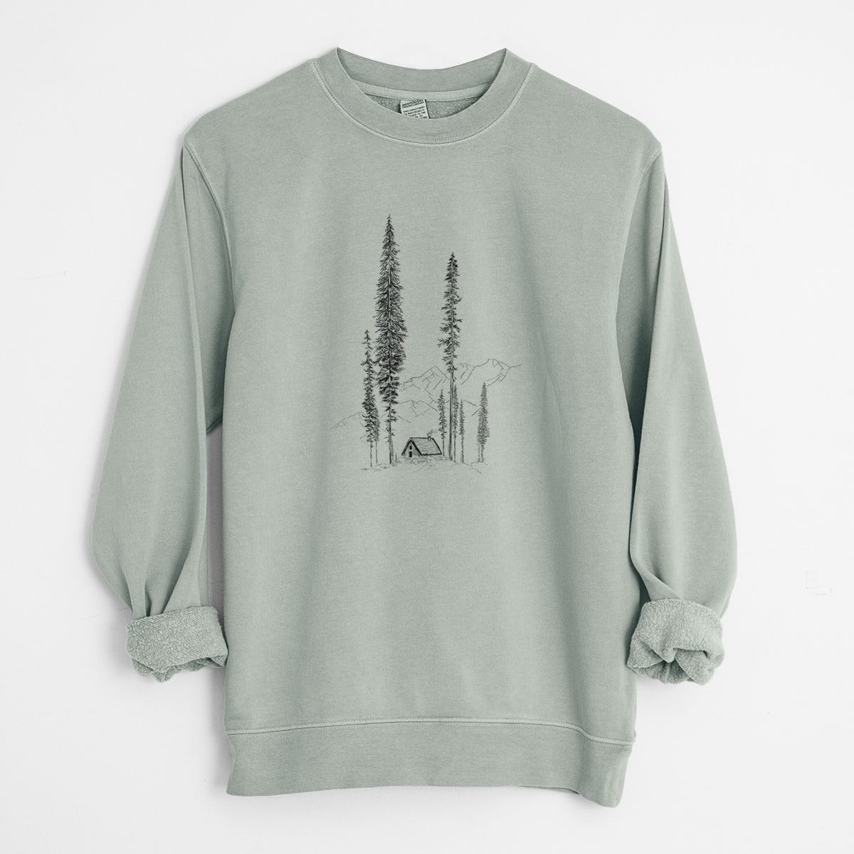 Mountain Pine Cabin Retreat - Unisex Pigment Dyed Crew Sweatshirt in Sage