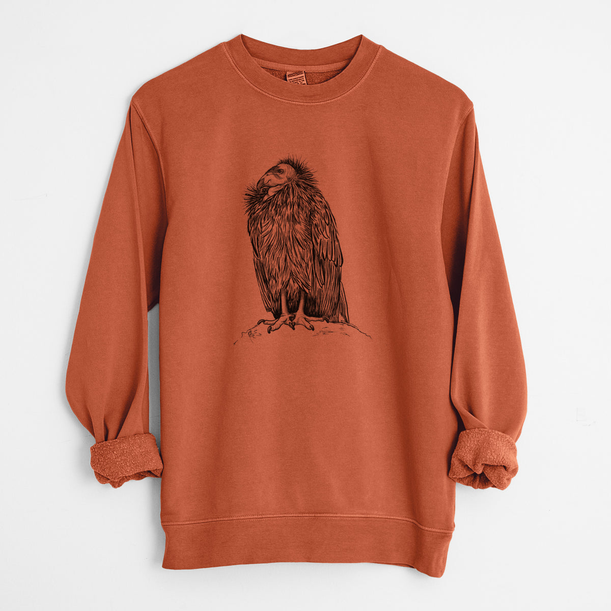 California Condor - Gymnogyps californianus - Unisex Pigment Dyed Crew Sweatshirt in Amber