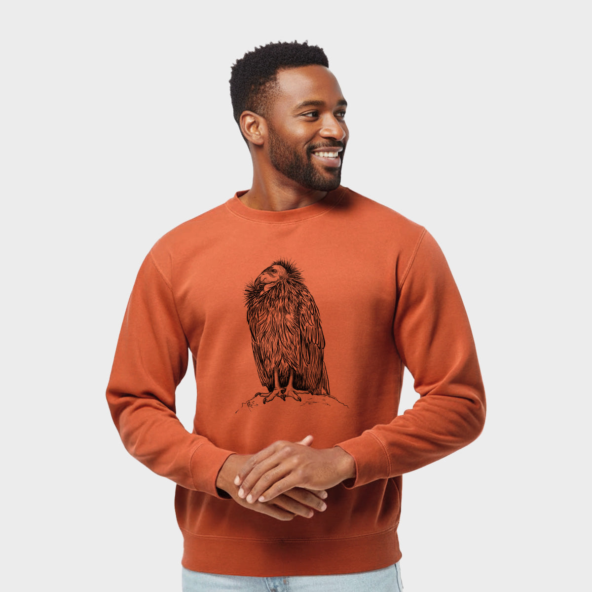 California Condor - Gymnogyps californianus - Unisex Pigment Dyed Crew Sweatshirt in Amber