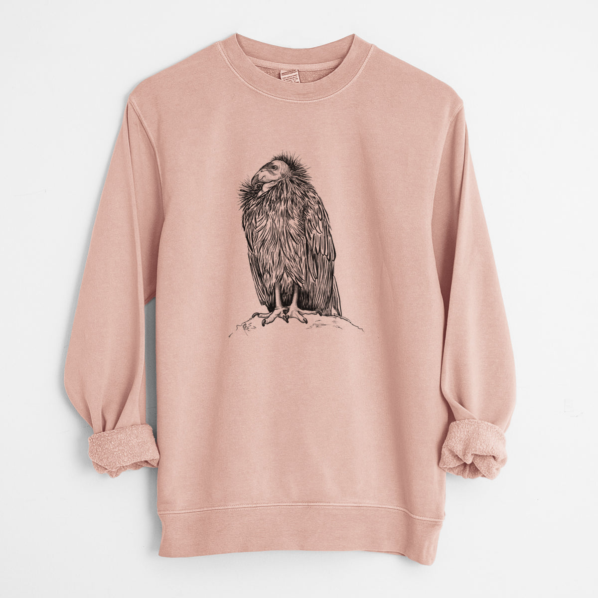 California Condor - Gymnogyps californianus - Unisex Pigment Dyed Crew Sweatshirt in Dusty Pink
