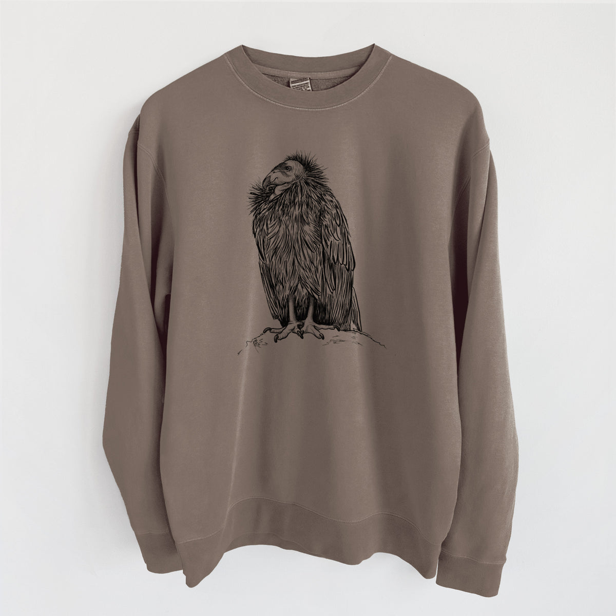 California Condor - Gymnogyps californianus - Unisex Pigment Dyed Crew Sweatshirt in Espresso Brown Color